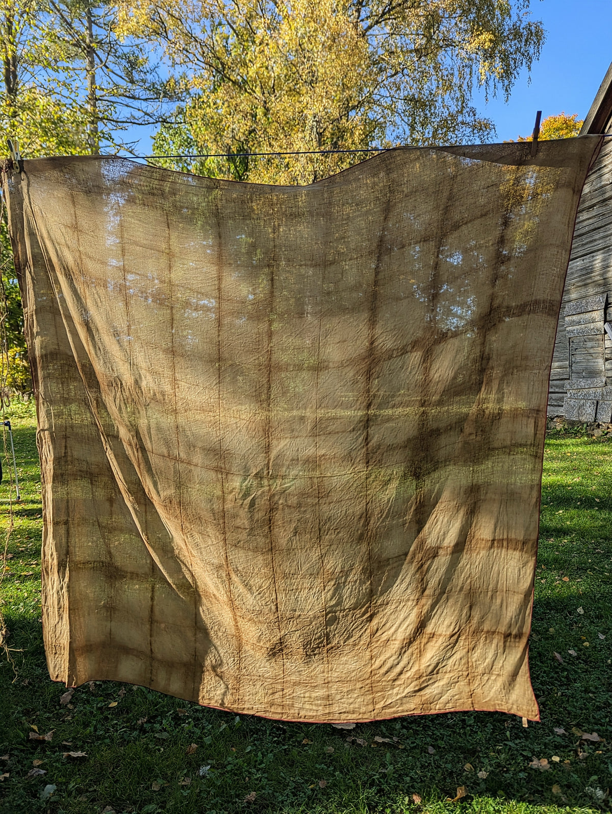 4 Linen scarf oak leaves