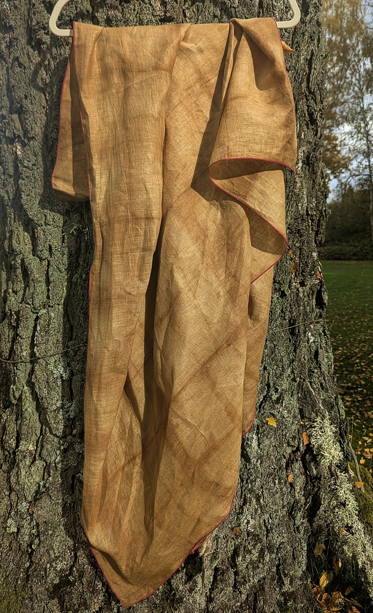 4 Linen scarf oak leaves